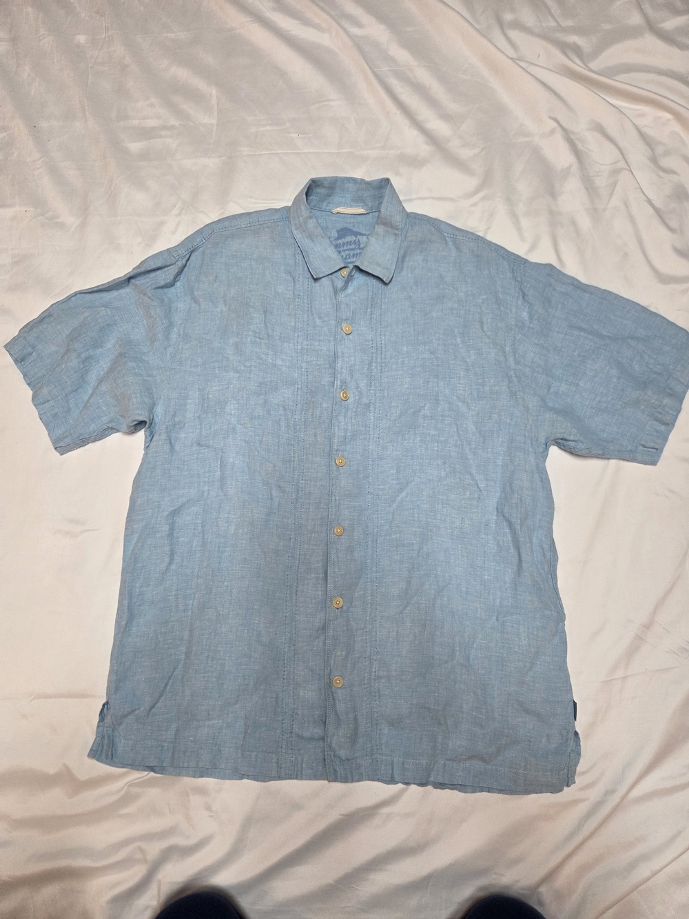 Tommy Bahama Sky Blue Short-Sleeve 100% Linen Button-Down Shirt - Picture 1 of 3